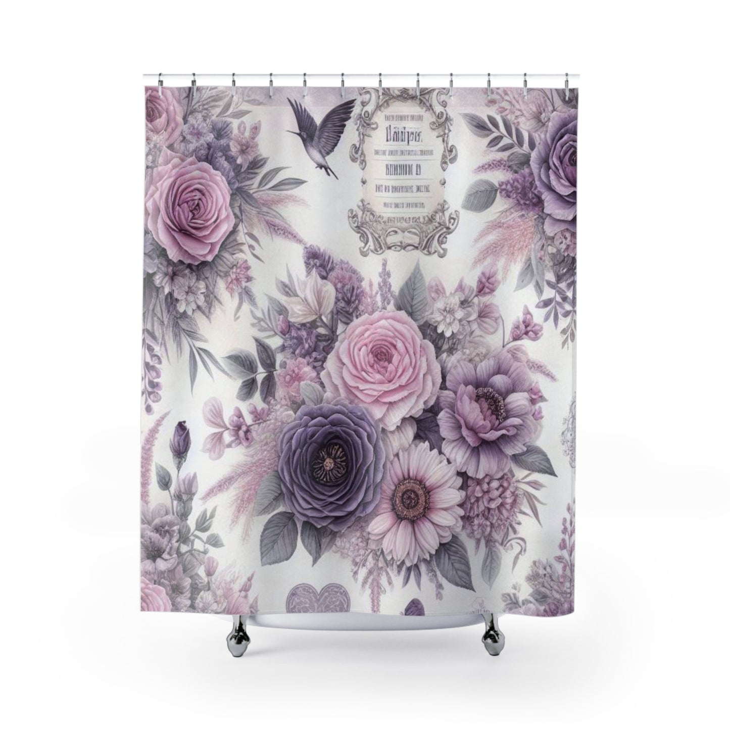 Purple Shabby chic style Shower Curtain, inspired by French vintage, floral bathroom decor