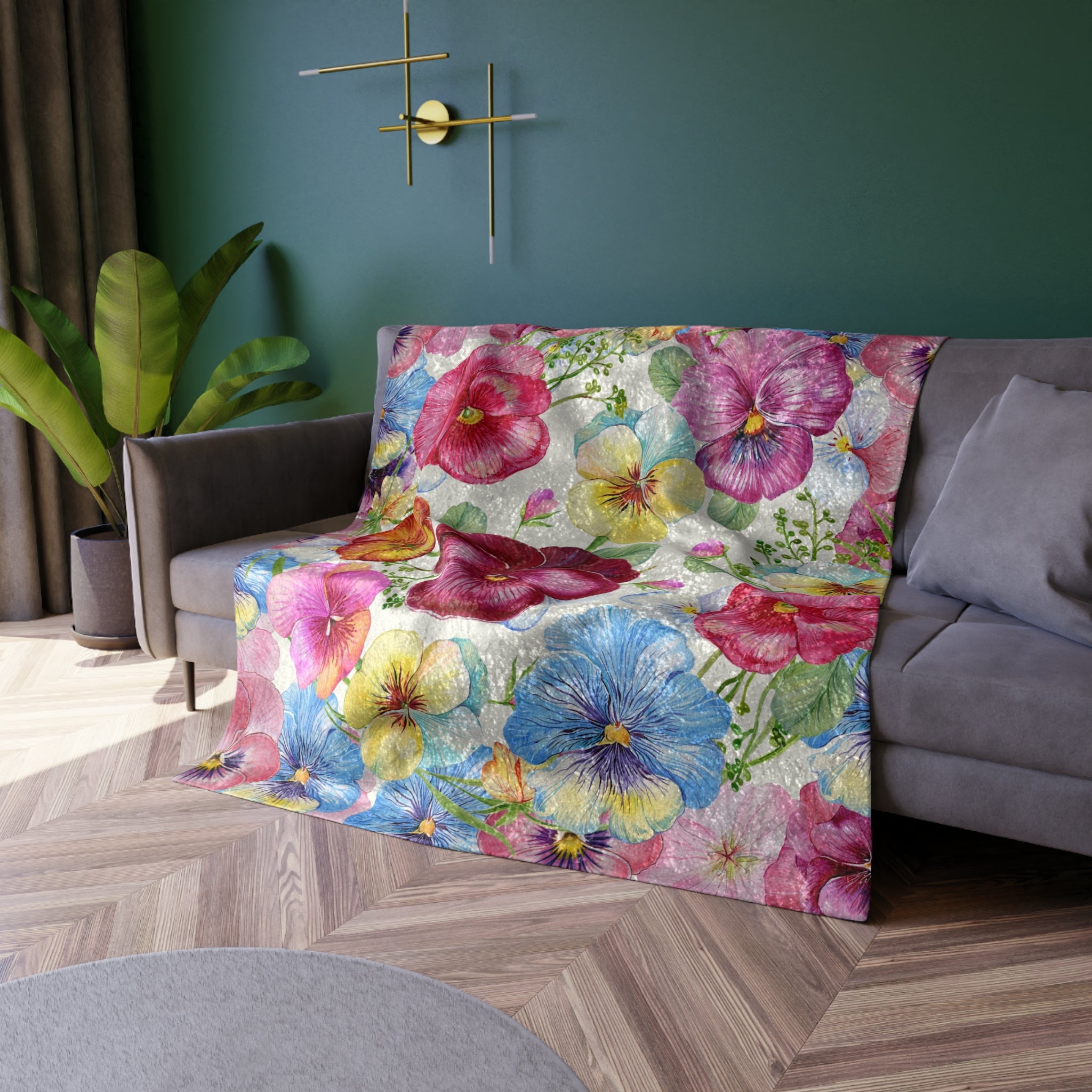 Crushed Velvet Blanket - Vibrant Pansy Floral Throw