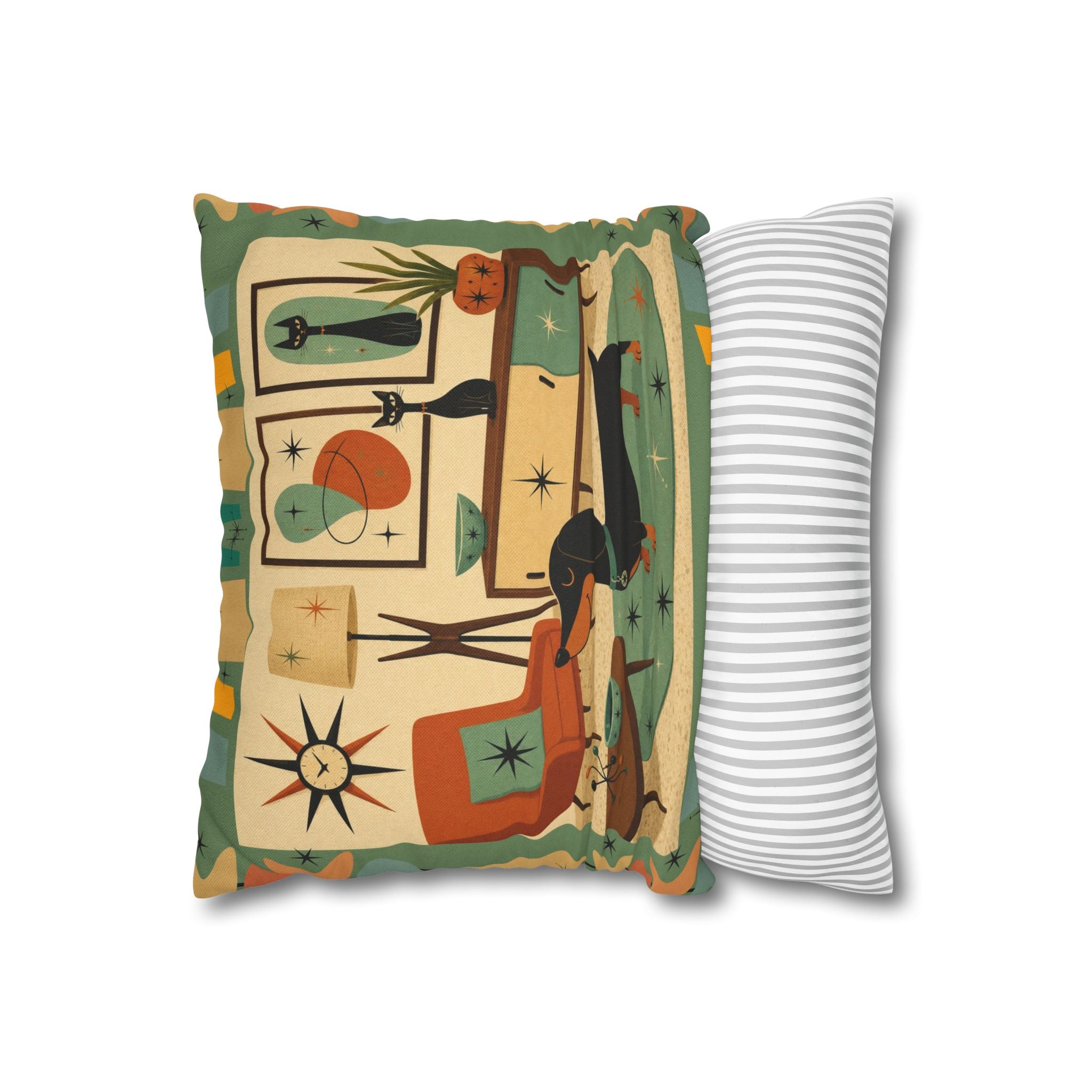 Mid-Century Living Room Dachshund Pillowcase | Square Pillowcase - COVER ONLY