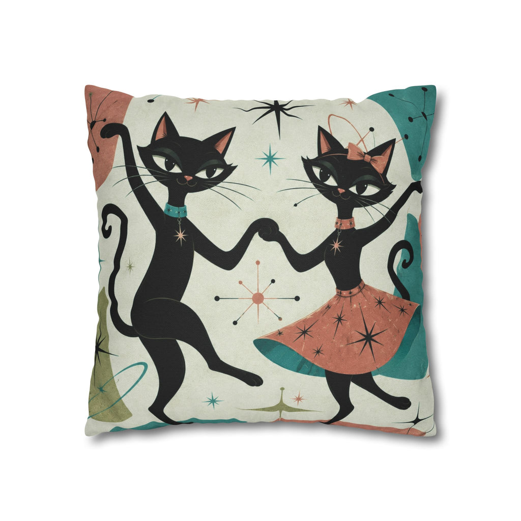 Dancing Retro Atomic Black Cats Pillowcase | Square Throw Pillowcase - COVER ONLY
