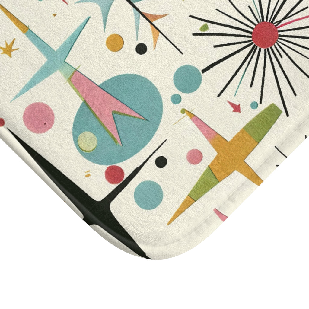 Retro Atomic Starburst Bath Mat — Mid-Century Modern Bathroom Rug