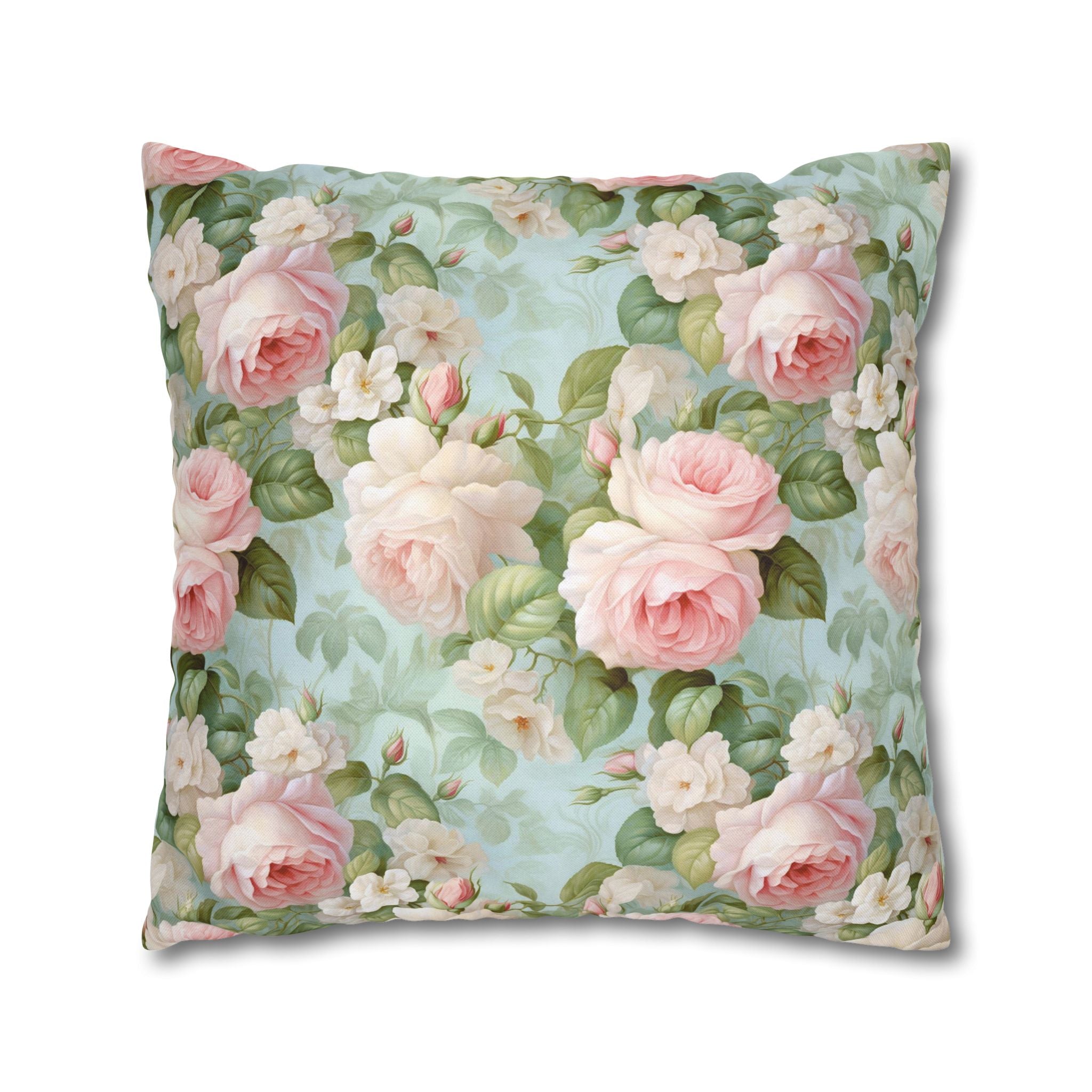 Pink Vintage rose Floral Pillowcase, Decorative Cushion Cover, Farmhouse Home Decor Throw Pillow, Shabby Chic, Boho Style, cottage decor