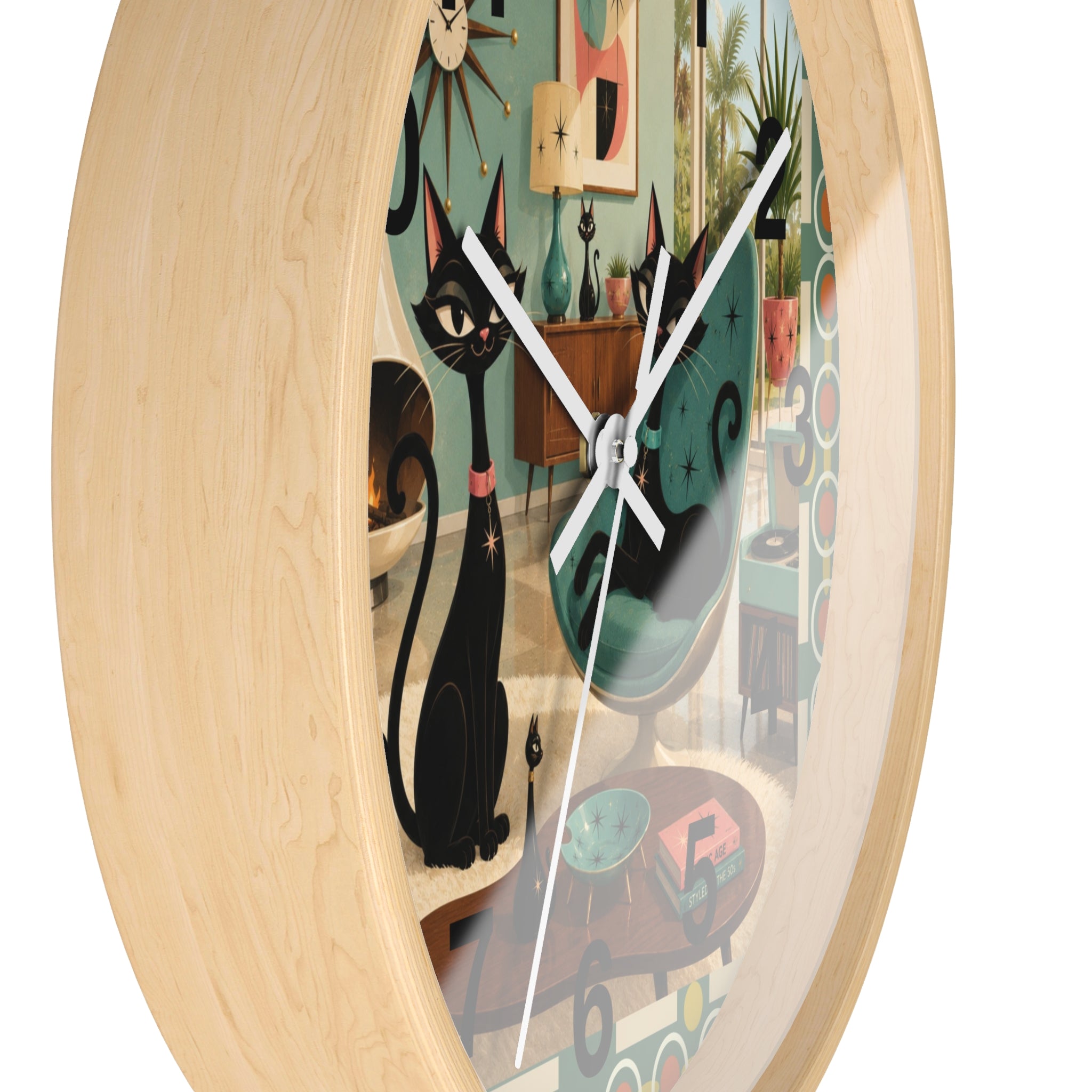 Mid Century Atomic Black Cats Wall Clock | Retro Living Room Decor