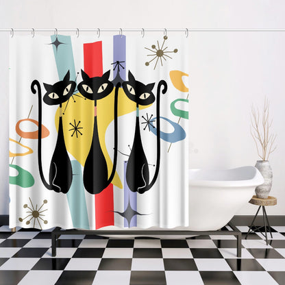 Atomic cat retro MCM design Quick-drying Shower Curtain