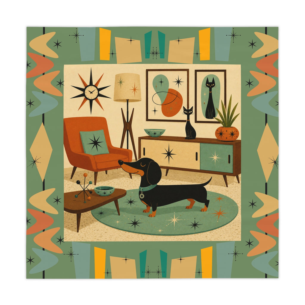 Mid Century Dachshund Living Room Tablecloth | Retro Atomic tableware