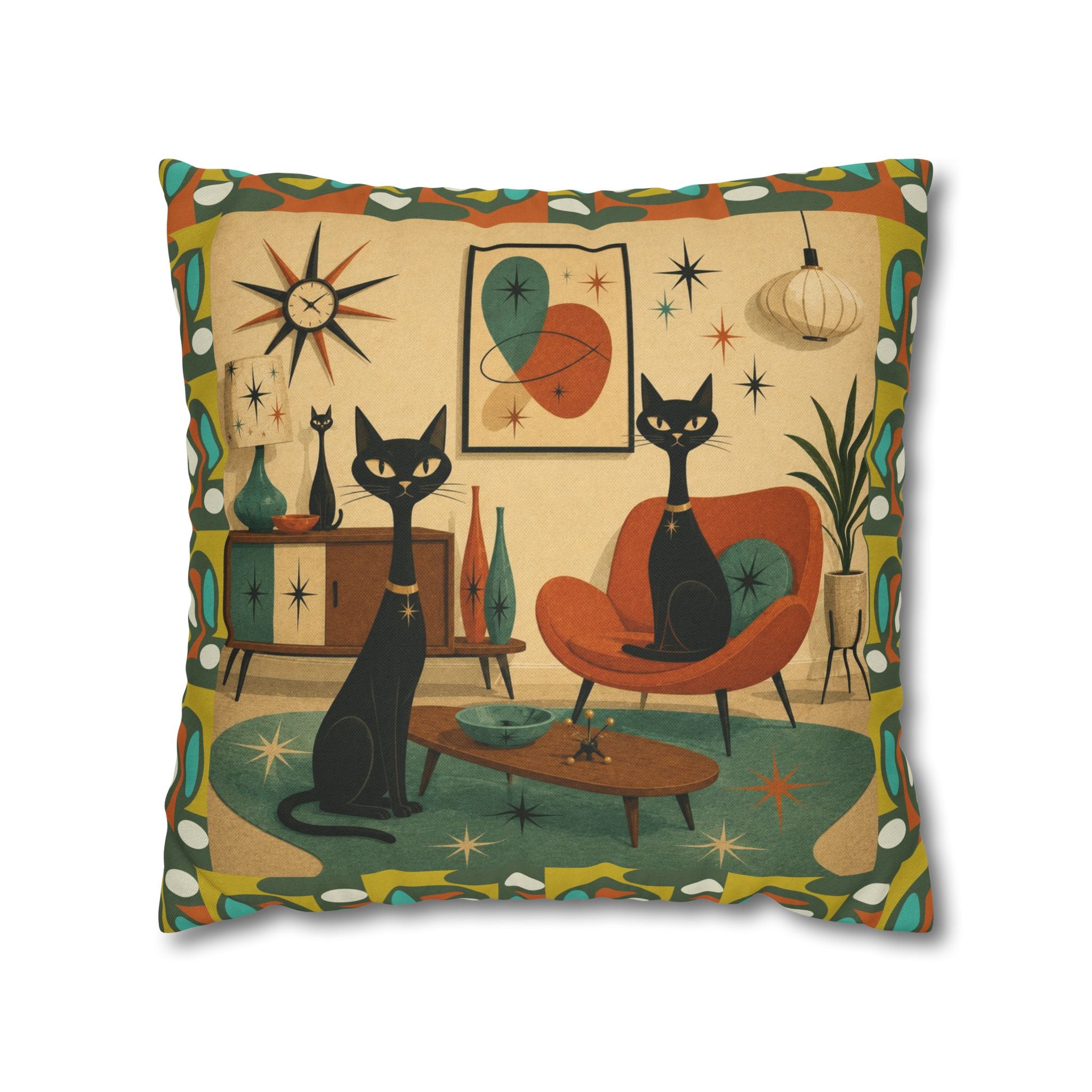Mid Century Atomic Cats Pillowcase | Retro Atomic Living Room Throw Pillow - COVER ONLY