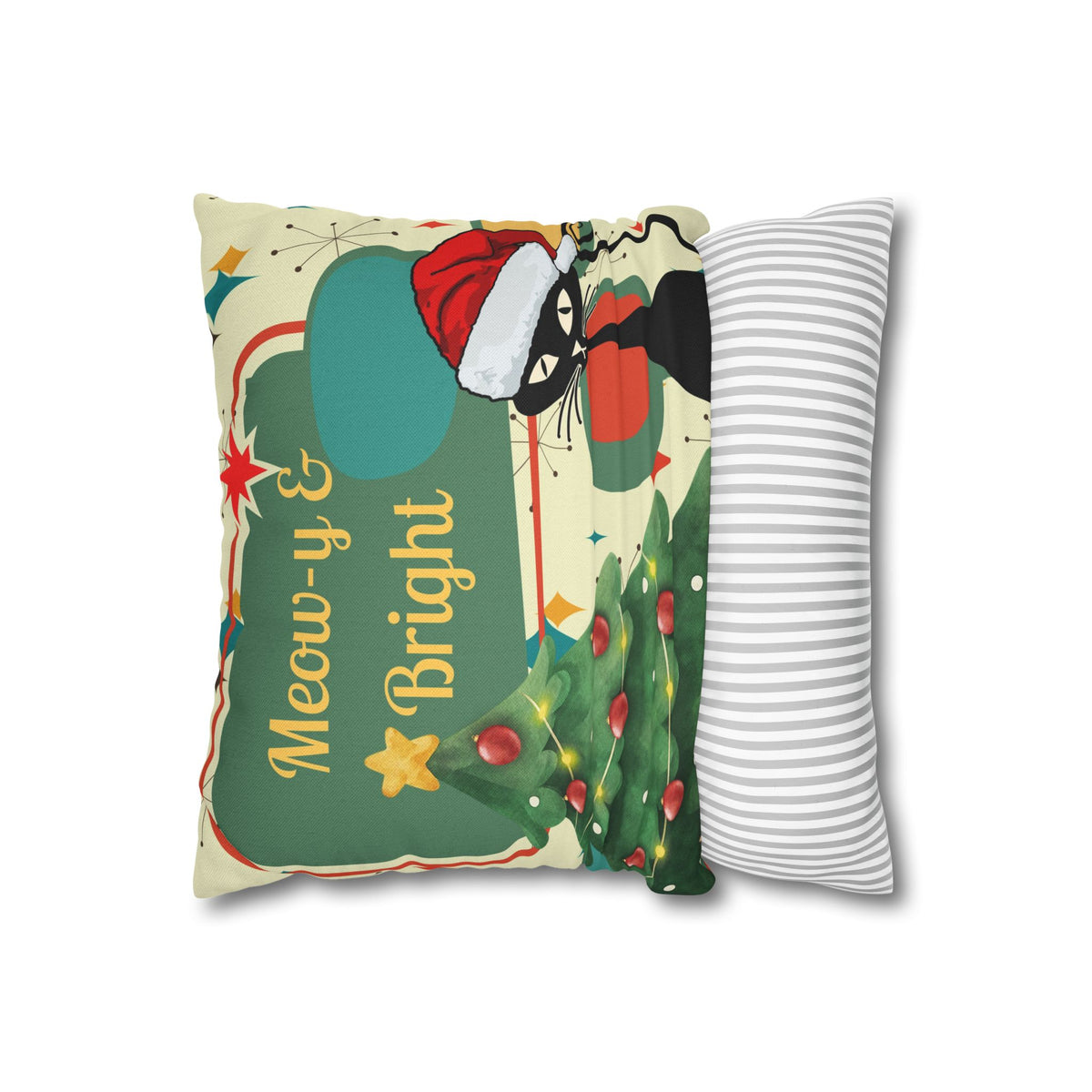 Meow-y & Bright Atomic Cat Christmas Pillowcase