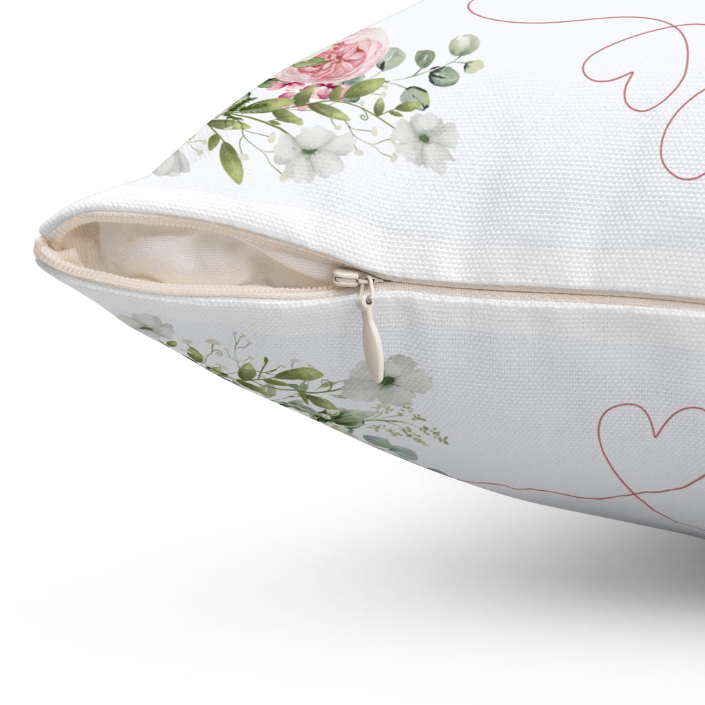 Pink Peony rose love heart Spun Polyester Square Pillow, Shabby chic style, Farmhouse decor, floral scatter cushion