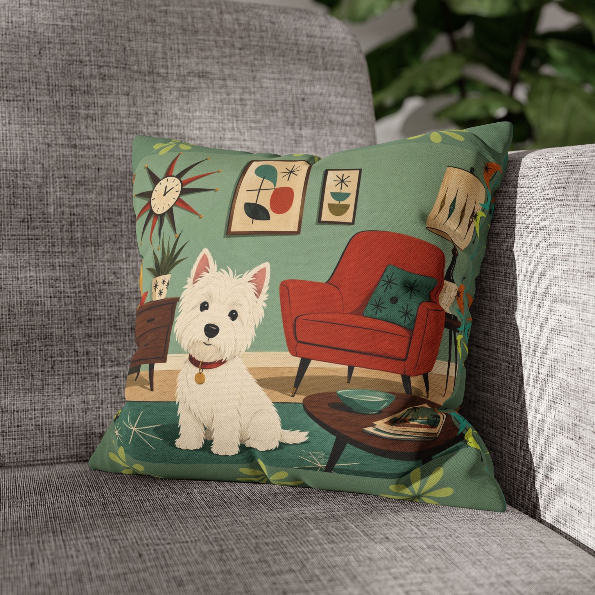 Retro Westie Dog Retro Living Room Pillowcase | Square Throw Pillowcase - COVER ONLY