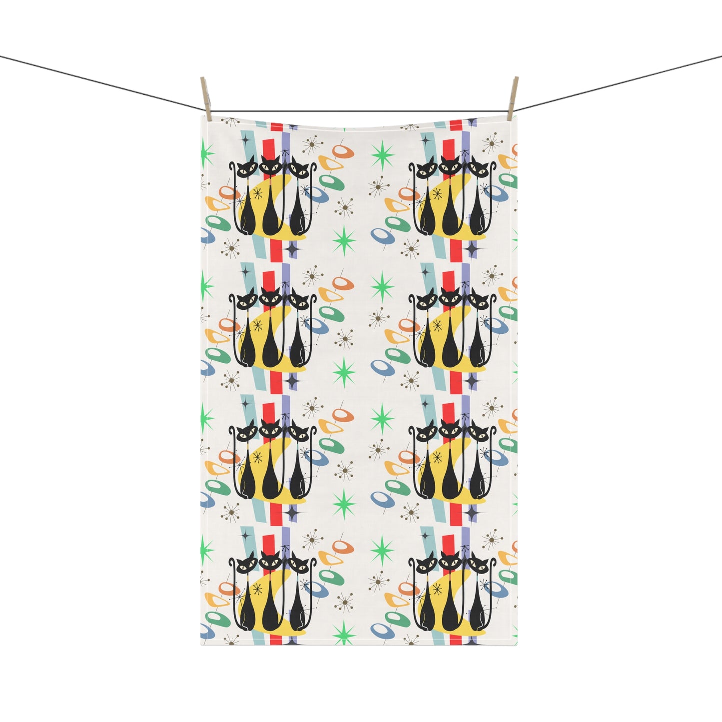 Atomic cat Mid Century Modern Kitchen Towel, cat tea towel, retro home bar decor, MCM kitchen towel