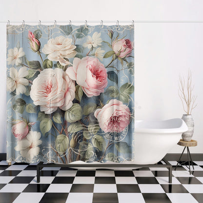 Shabby chic style pink rose, vintage inspired Quick-drying Shower Curtain