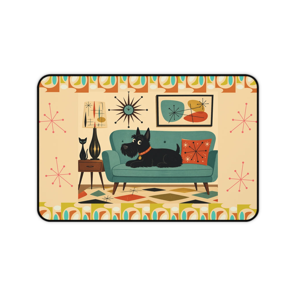 Mid Century Scottish Terrier Desk Mat | Retro Living Room Mouse Pad