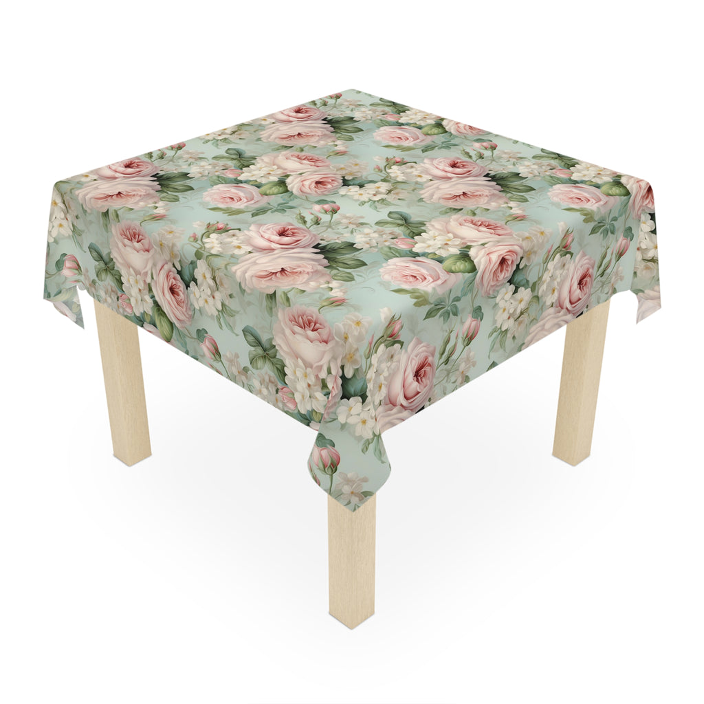 Vintage Shabby Chic Pink Roses and Delicate White Blooms Tablecloth