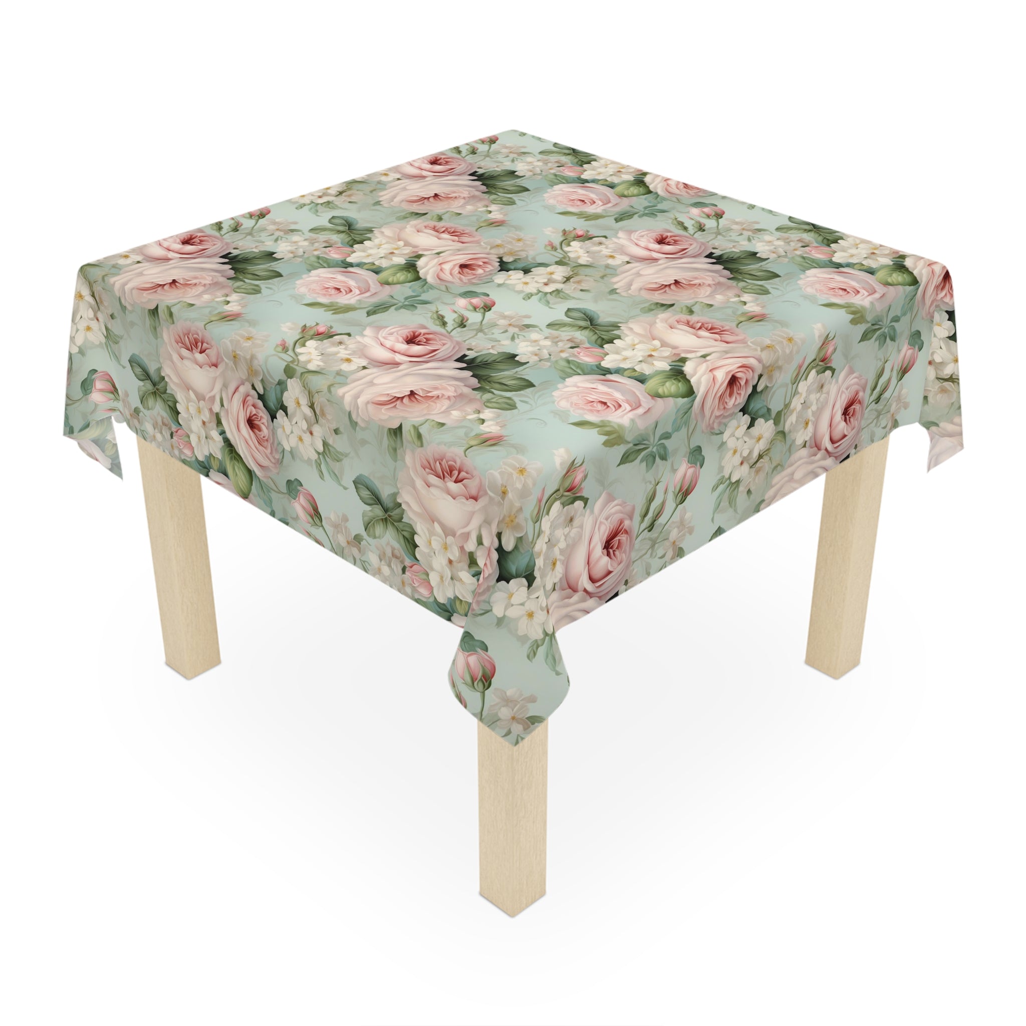 Vintage Shabby Chic Pink Roses and Delicate White Blooms Tablecloth