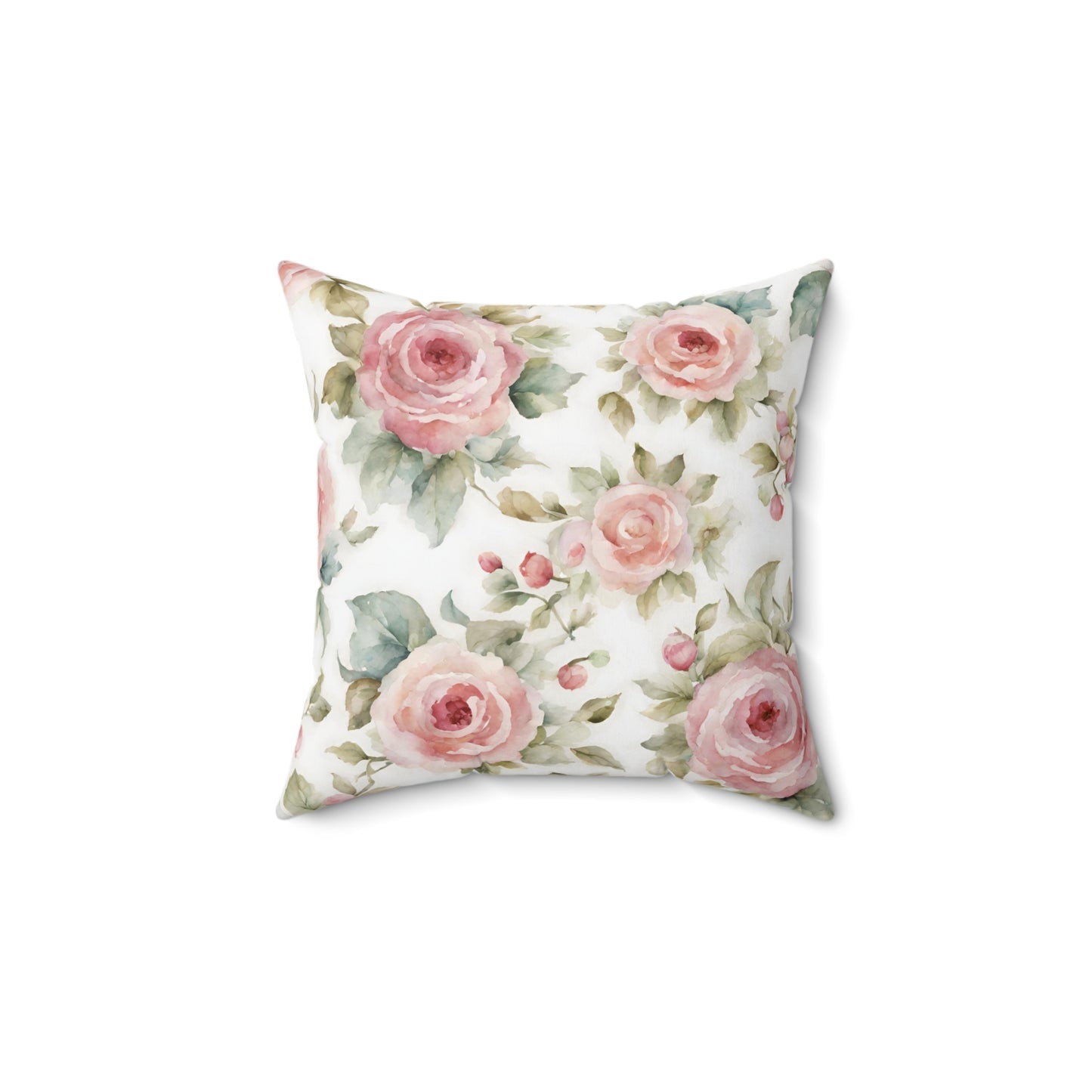 Pink rose watercolor vintage inspired shabby chic square pillow, Farmhouse decor, country cottage, scatter throw cushion