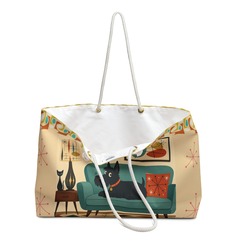 Mid Century Living Room Scottie Dog Weekender Bag | Retro Atomic Home Decor Tote