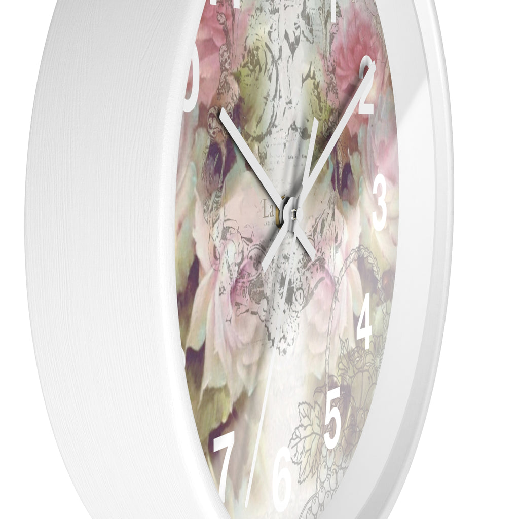 Shabby chic, pink roses, floral Wall clock