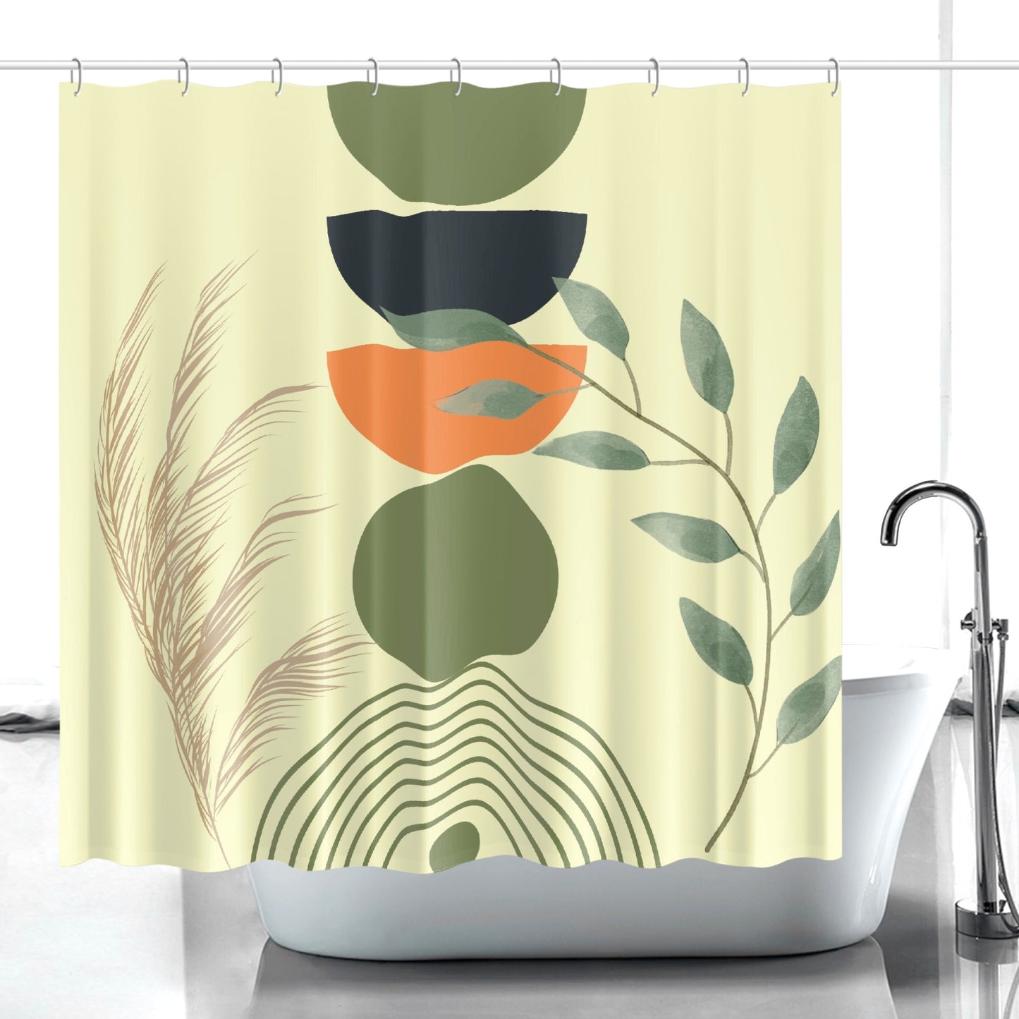 Mid century modern Boho botanical Quick-drying Shower Curtain