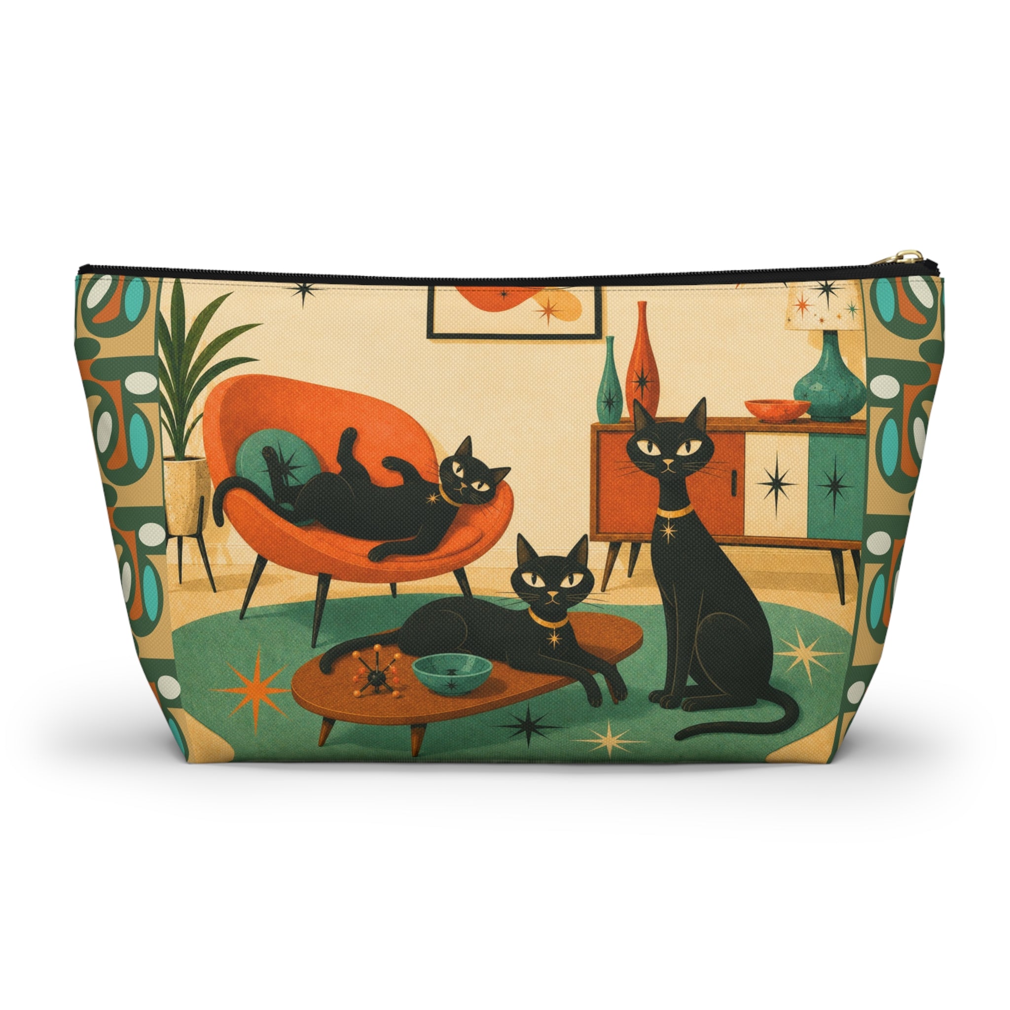 Mid-Century Atomic Black Cats Accessory Pouch
