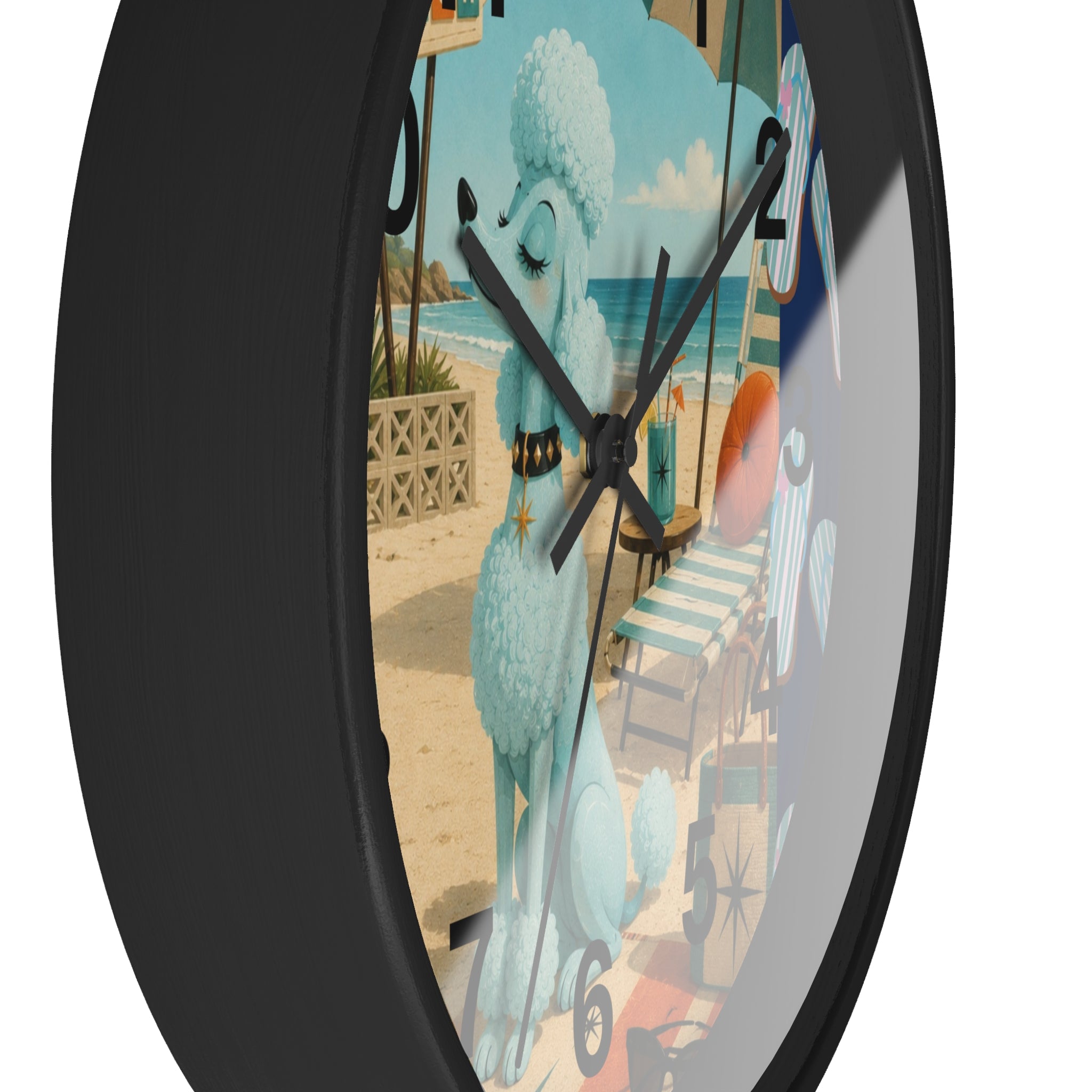 Retro Beach Poodle Wall Clock | Vintage Coastal Decor, Nautical Seaside Scene