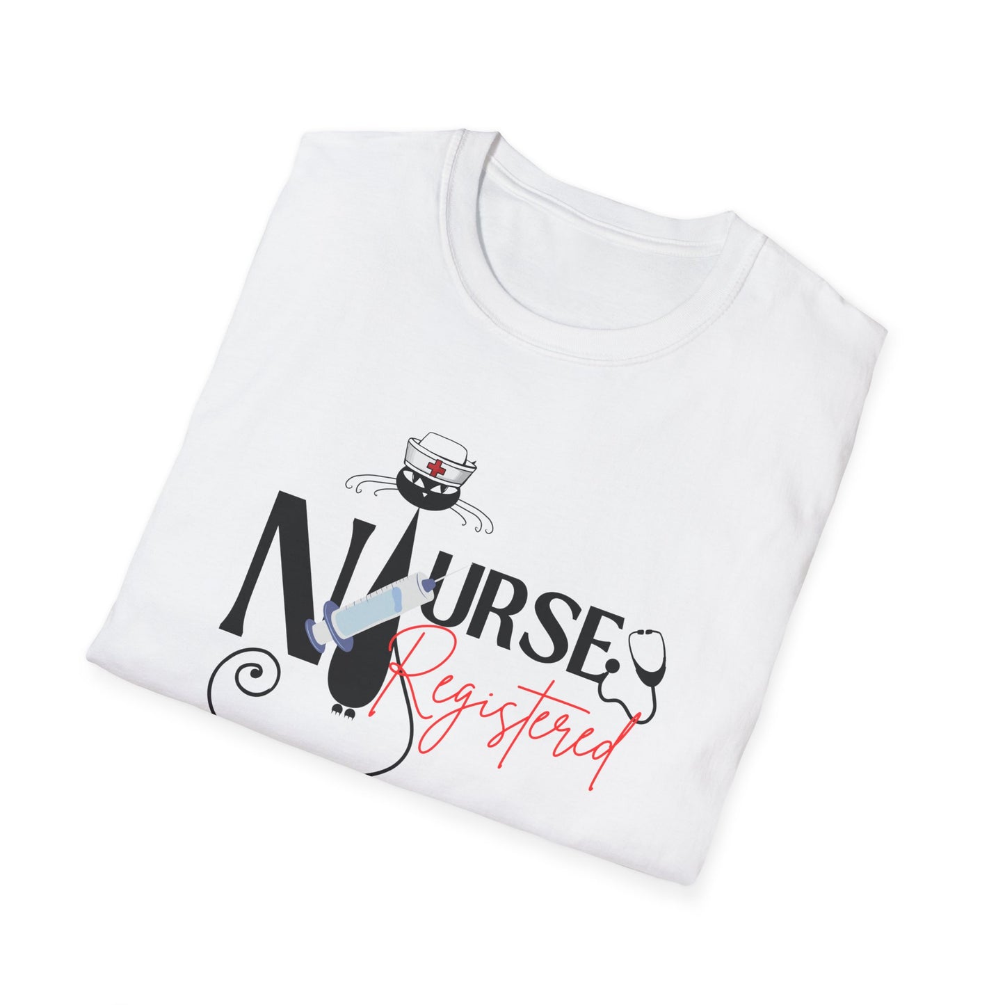 Registered Nurse Atomic cat retro Unisex Softstyle T-Shirt, MCM ladies shirt, RN tee, Mid Century lover, black cat lover gift