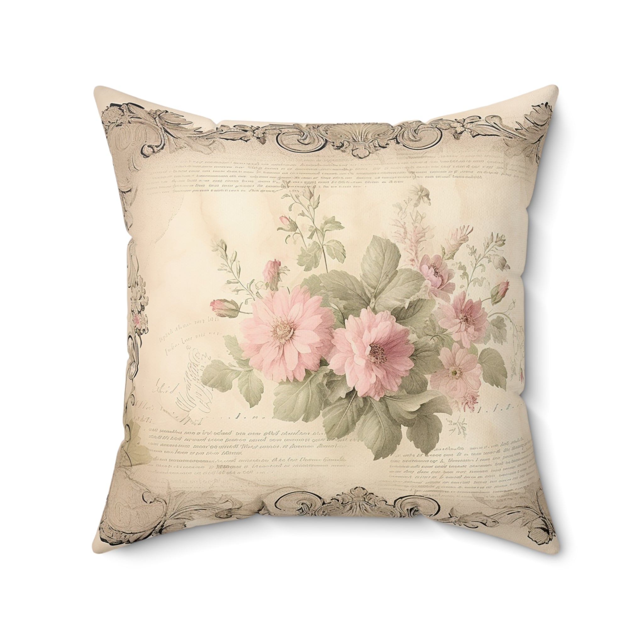 Vintage Floral Decorative Pillow - Shabby Chic Pink Rose Accent Cushion