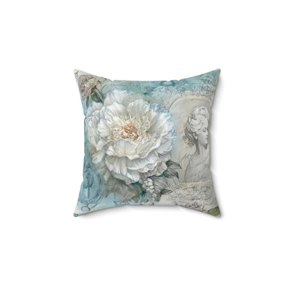 Blue white shabby chic Square Pillow, vintage inspired home decor, floral retro throw scatter cushion