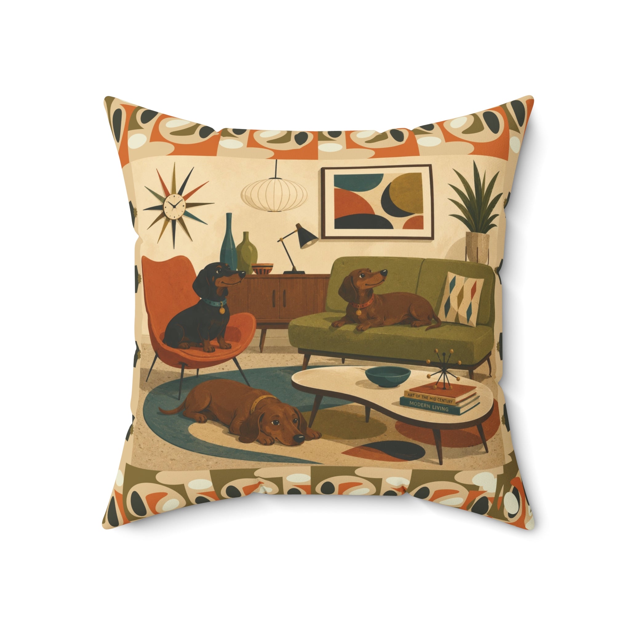 Mid-Century Dachshund Living Room Dogs - Pillow