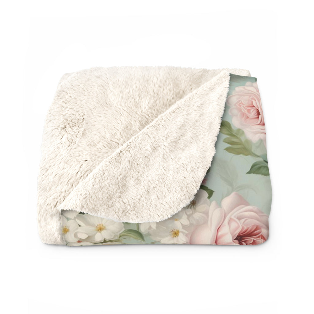 Pink vintage roses shabby chic style Sherpa Fleece Blanket, throw blanket, bedroom living room couch blanket