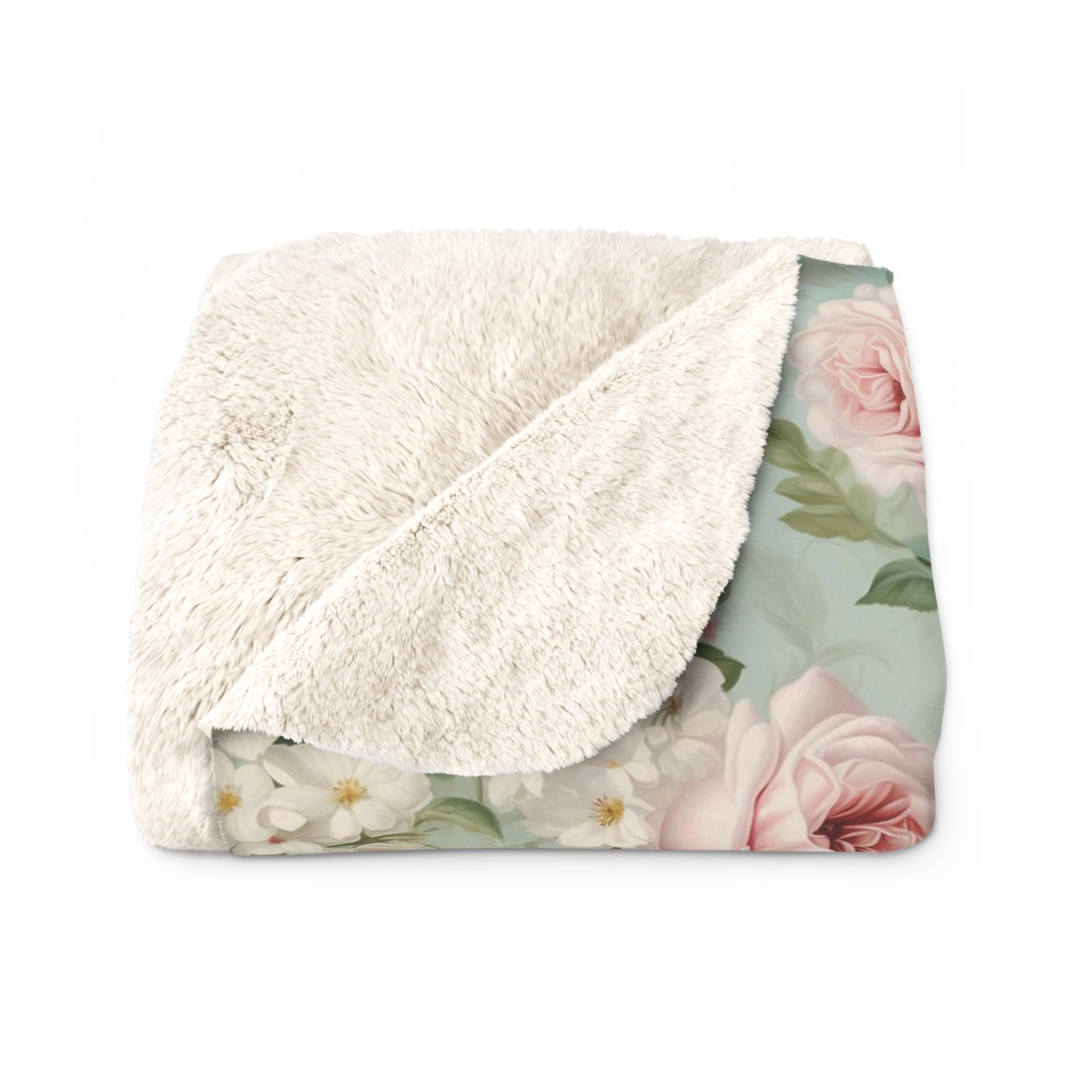 Pink vintage roses shabby chic style Sherpa Fleece Blanket, throw blanket, bedroom living room couch blanket