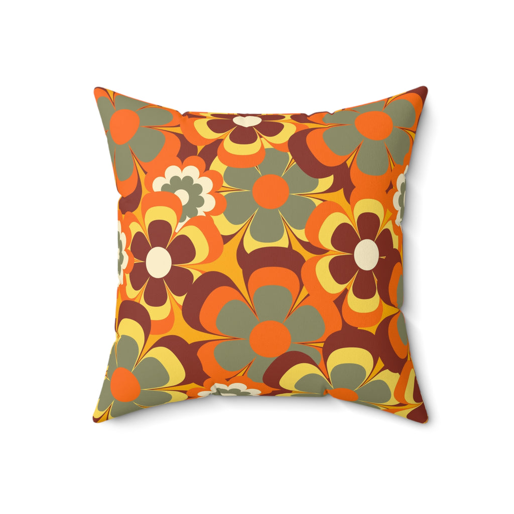 Groovy flowers retro Spun Polyester Square Pillow, hippie floral, 60s 70s inspired, scatter throw cushion