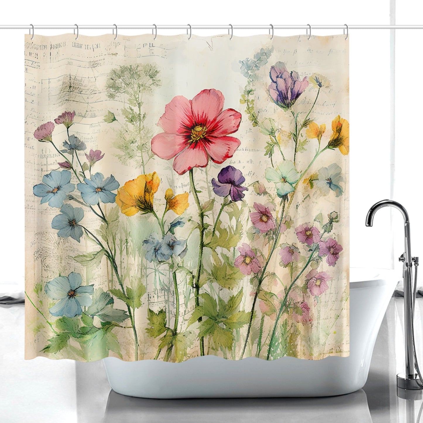 Wildflower shabby chic style vintage inspired. Quick-drying Shower Curtain