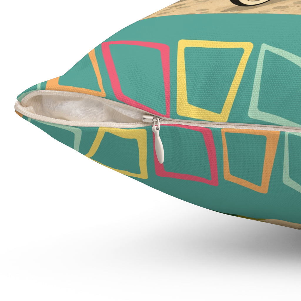 MCM Flamingo Family Biking Spun Polyester Pillow | Retro Tropical Bicycle Scene