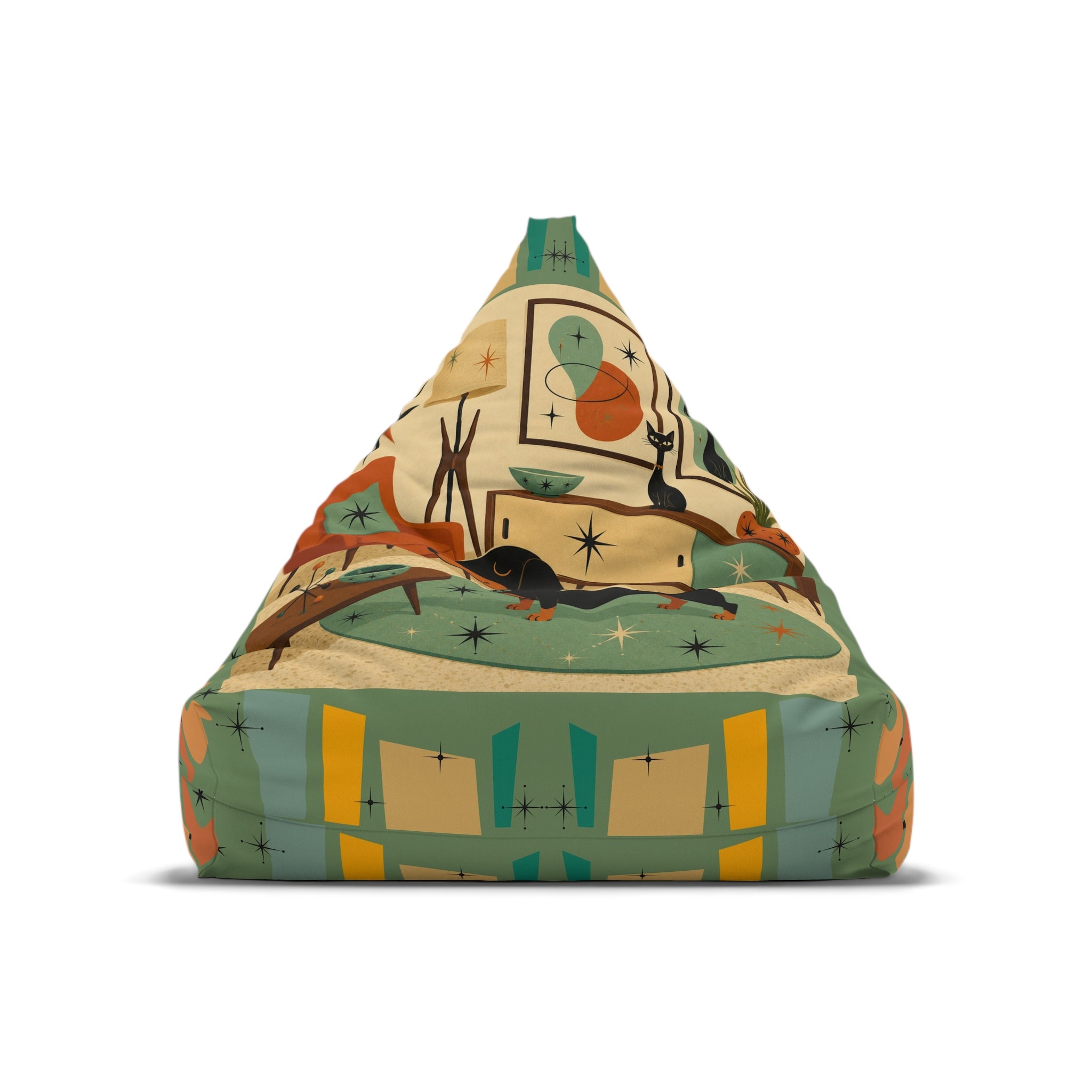 Mid Century Retro Atomic Dachshund Pattern Bean Bag Cover | Vintage Space Age Print