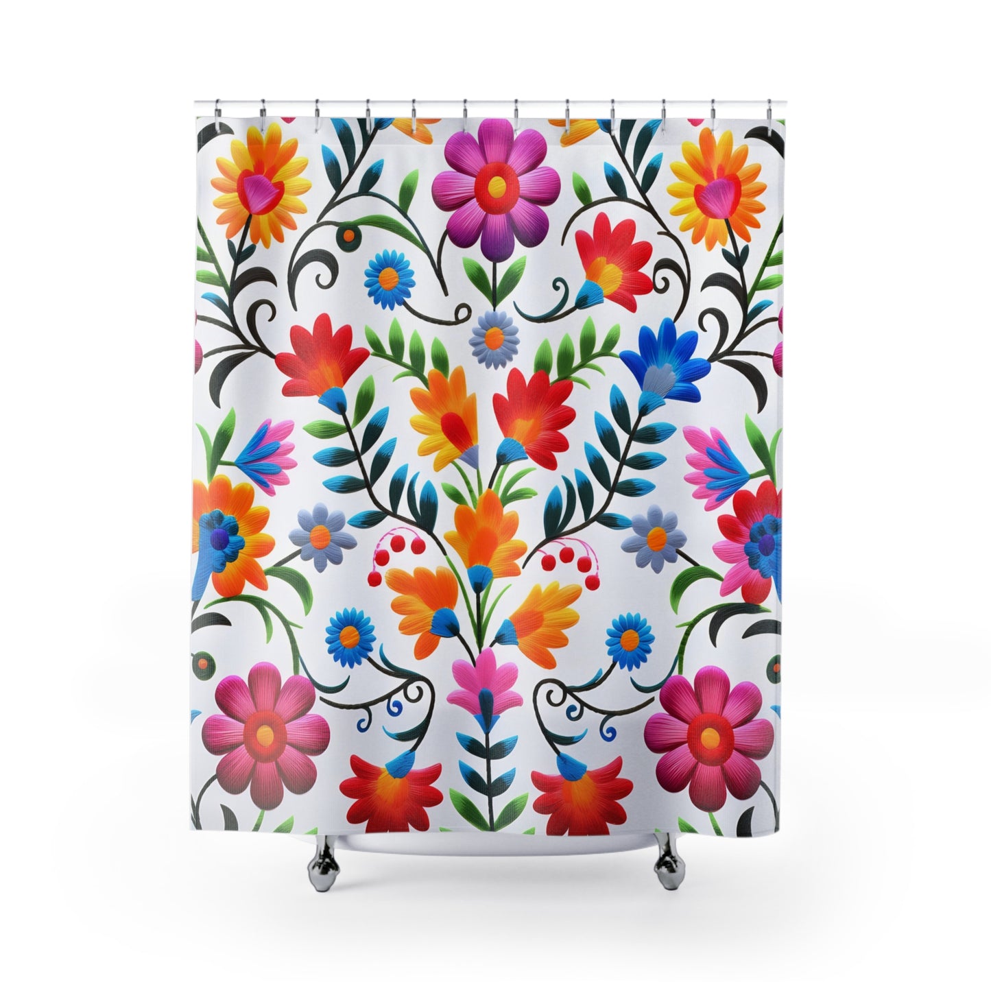 Pop of color floral Shower Curtain, Mexican flower design, bathtub, colorful, bright stall shower curtain