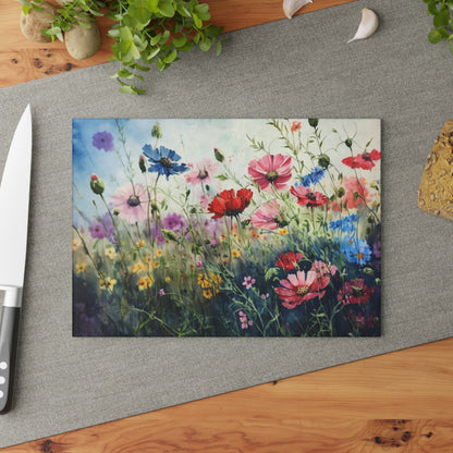 Blooming Beauty: Wildflower Glass Cutting Board for a Natural Kitchen Ambiance