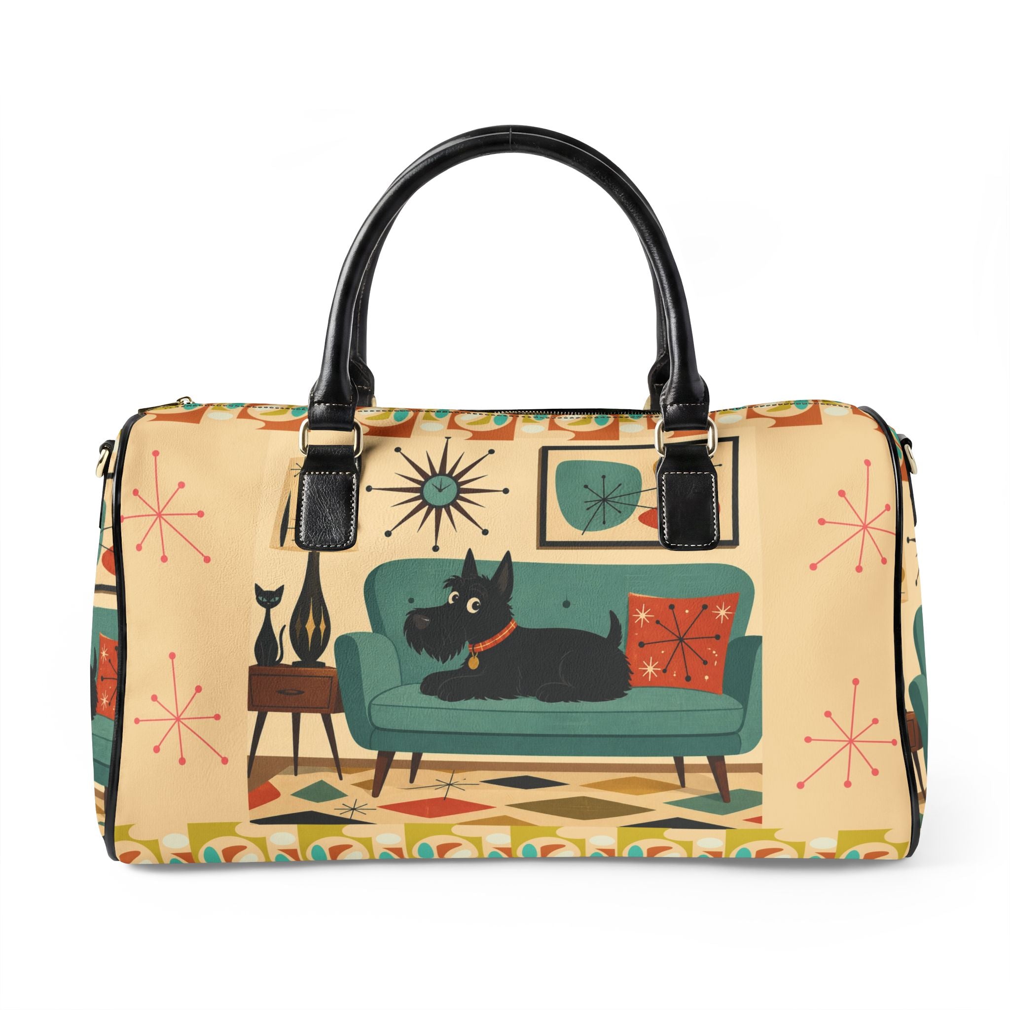Retro Living Room Scotty Dog Faux Leather Travel Bag | Mid Century Modern