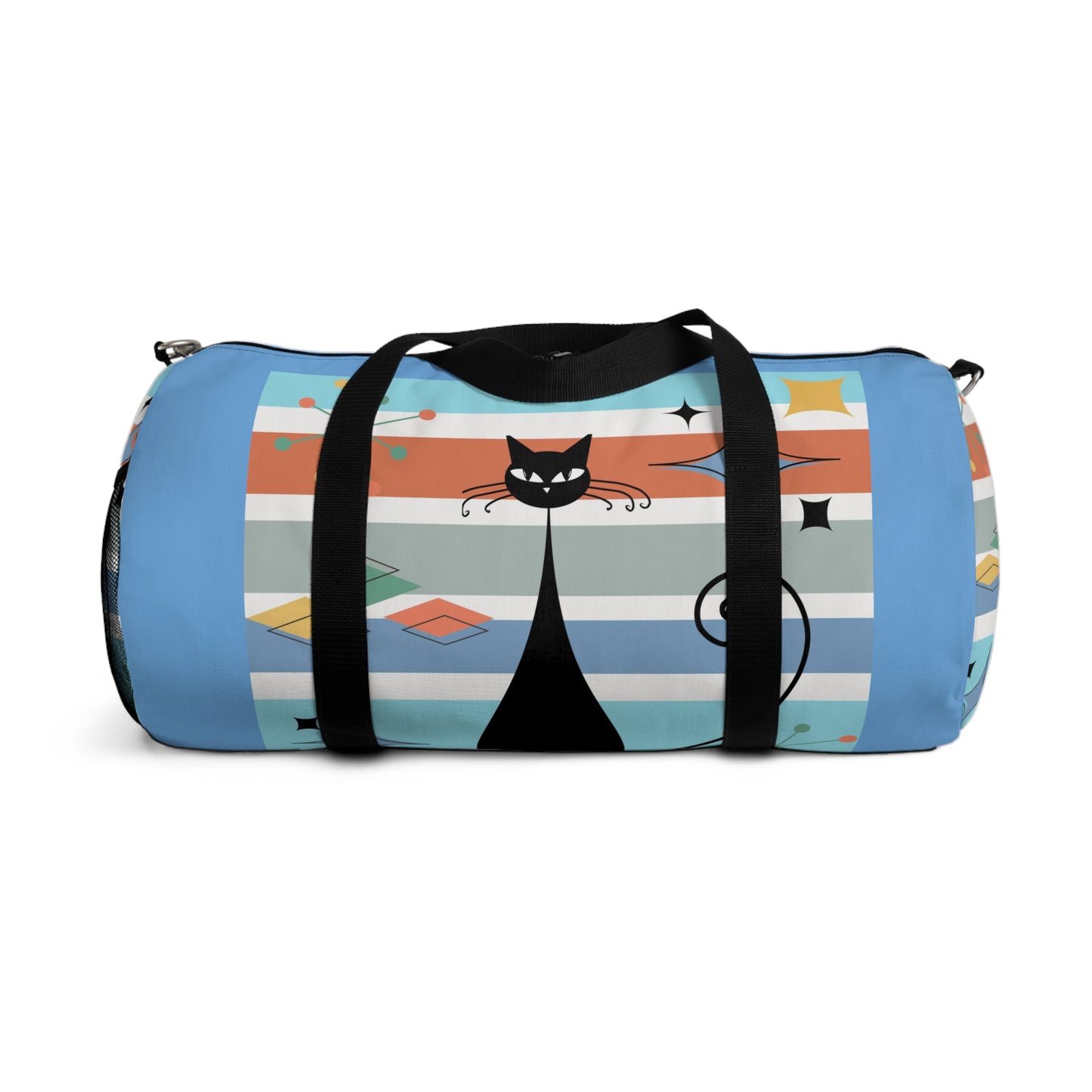 Mid Century Modern Atomic cat retro Duffel Bag, weekend bag, travel luggage, colorful duffel bag