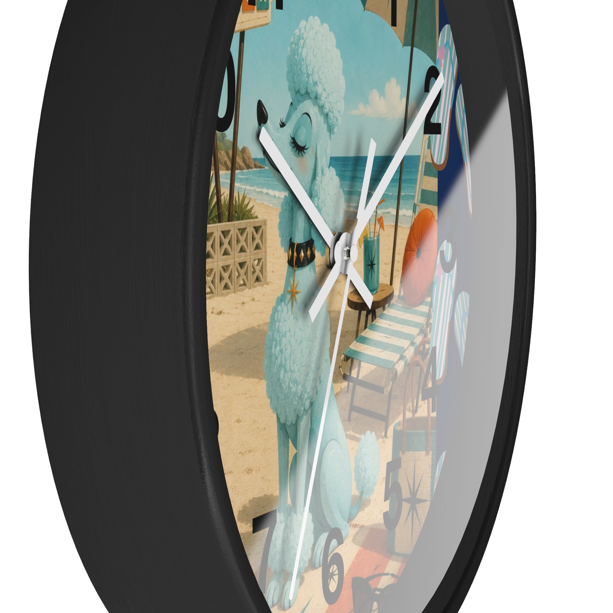 Retro Beach Poodle Wall Clock | Vintage Coastal Decor, Nautical Seaside Scene