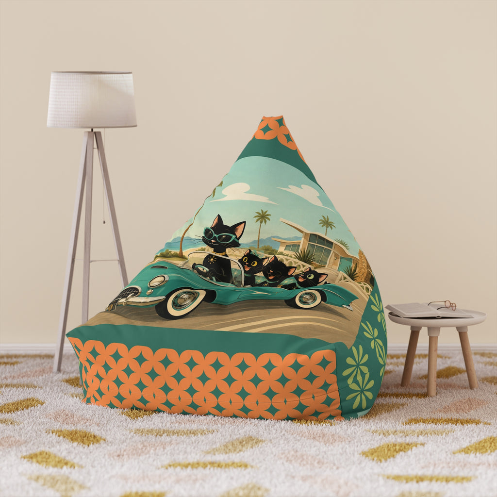 Retro Atomic Cat Road trip Bean Bag Chair Cover | Vintage Tropical Car Pattern
