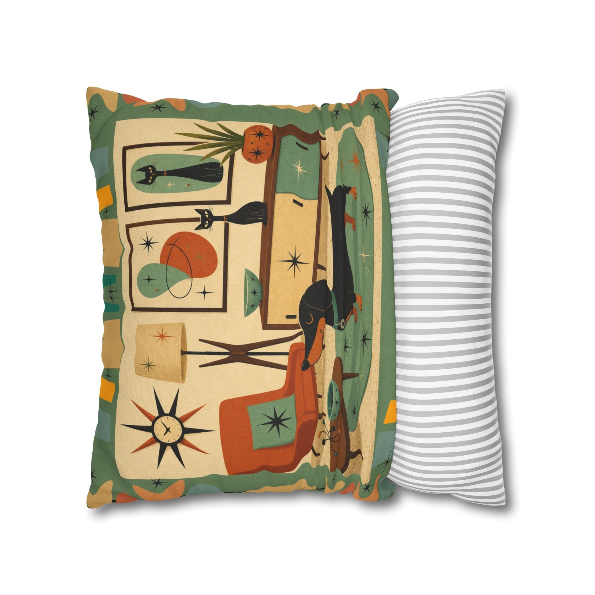 Mid-Century Living Room Dachshund Pillowcase | Square Pillowcase - COVER ONLY