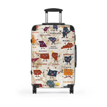 USA little maps travelling Suitcase on wheels, carry on luggage, secure lockable travel case, kids or adults