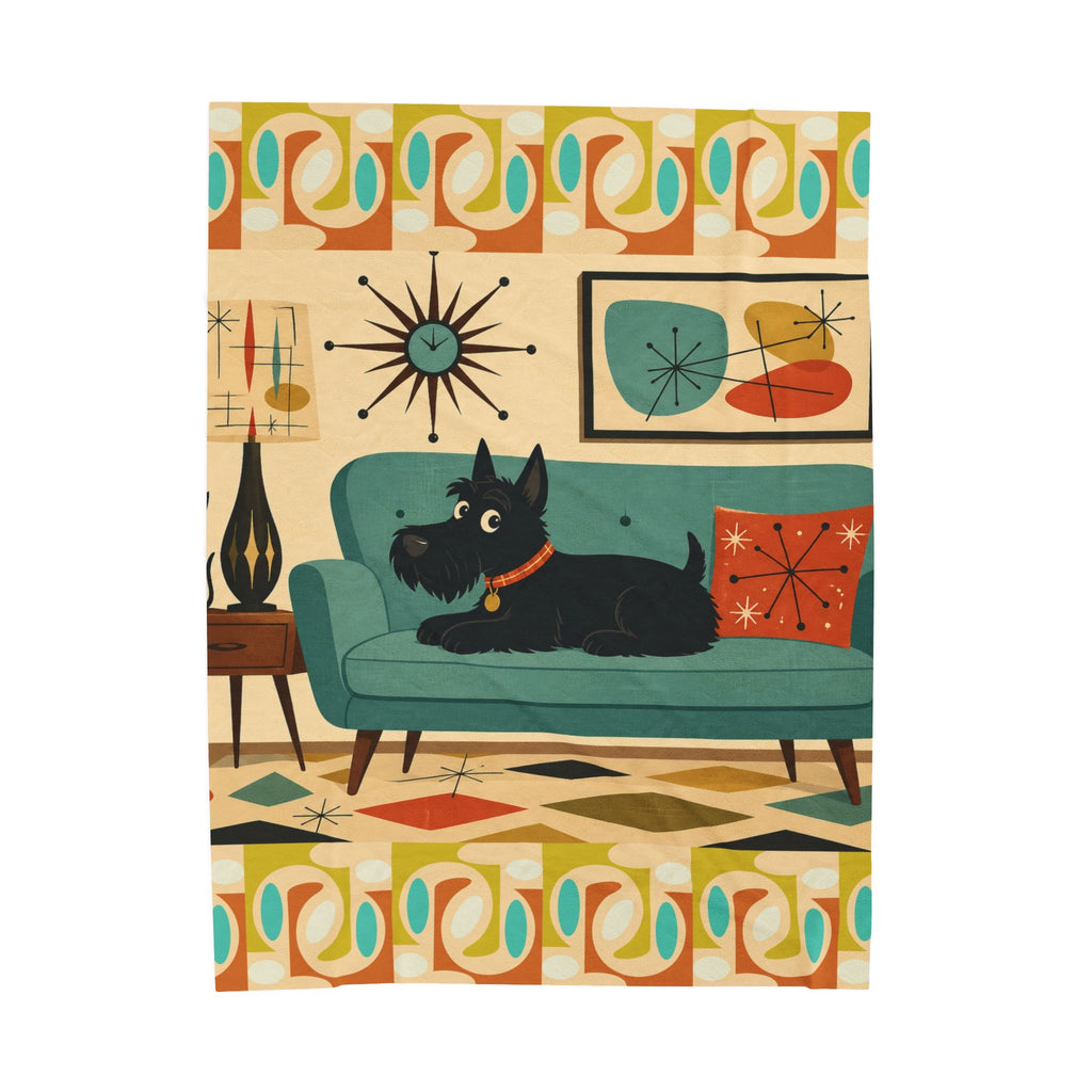 Mid-Century Scottie Dog Couch Blanket | Velveteen Plush Blanket