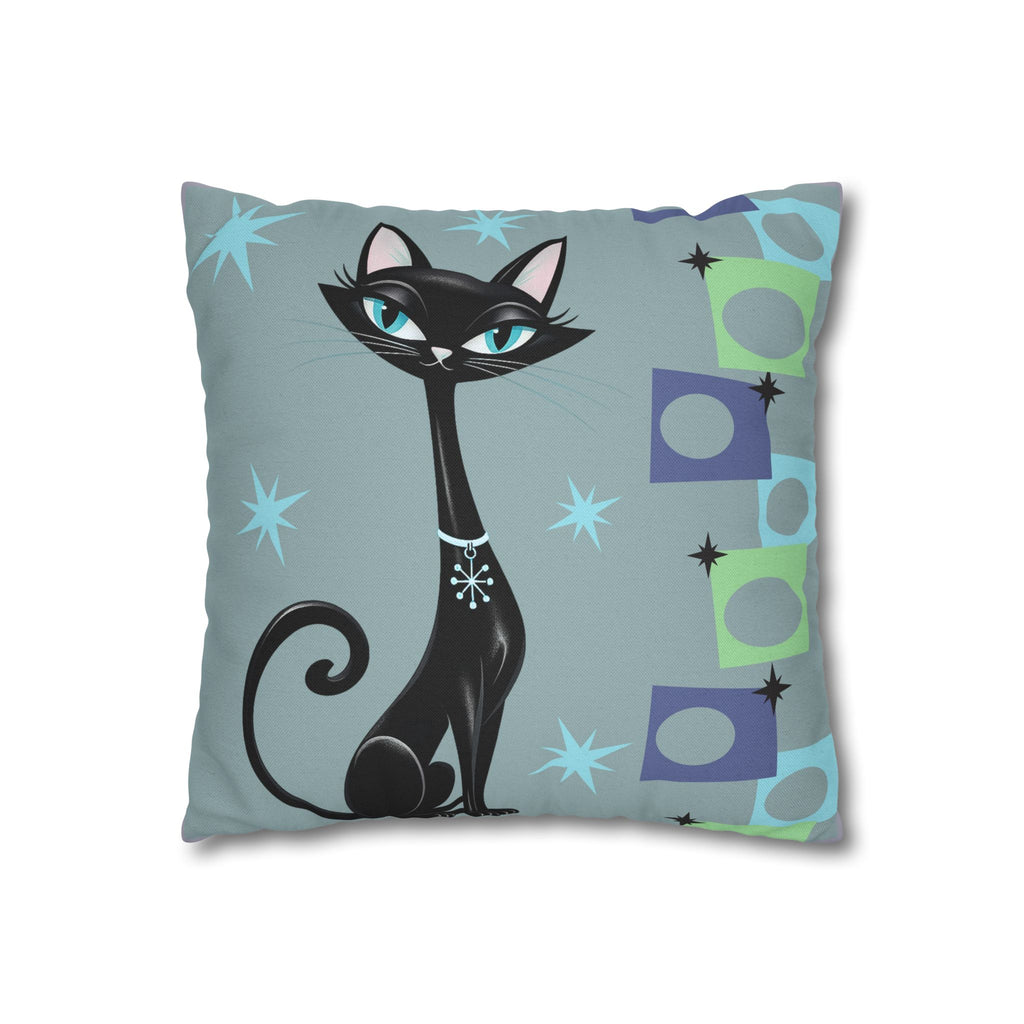 Retro Atomic Black Cat Pillowcase | Square Polyester Throw Pillowcase MCM