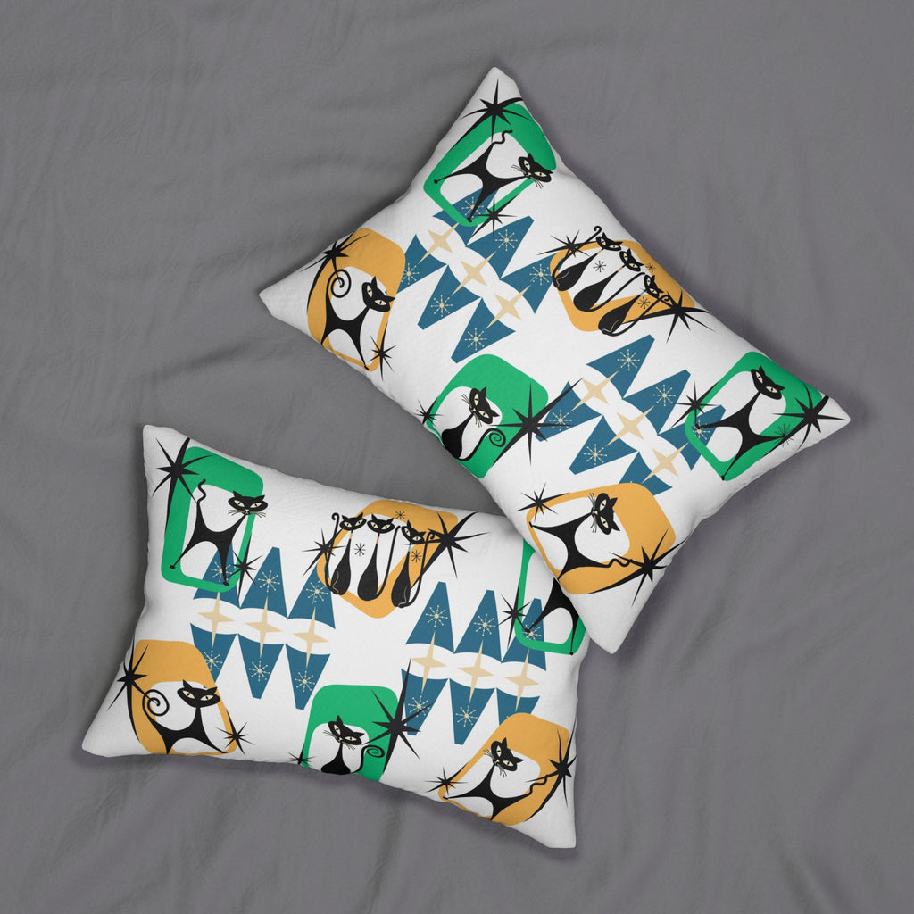 Mid Century Atomic cat retro Spun Polyester Lumbar Pillow, MCM home decor, 50s 60s inspired, black cat lover gift