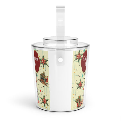 Personalized Christmas vintage inspired Ice Bucket with Tongs, retro home bar, Xmas entertaining, Christmas party cooler