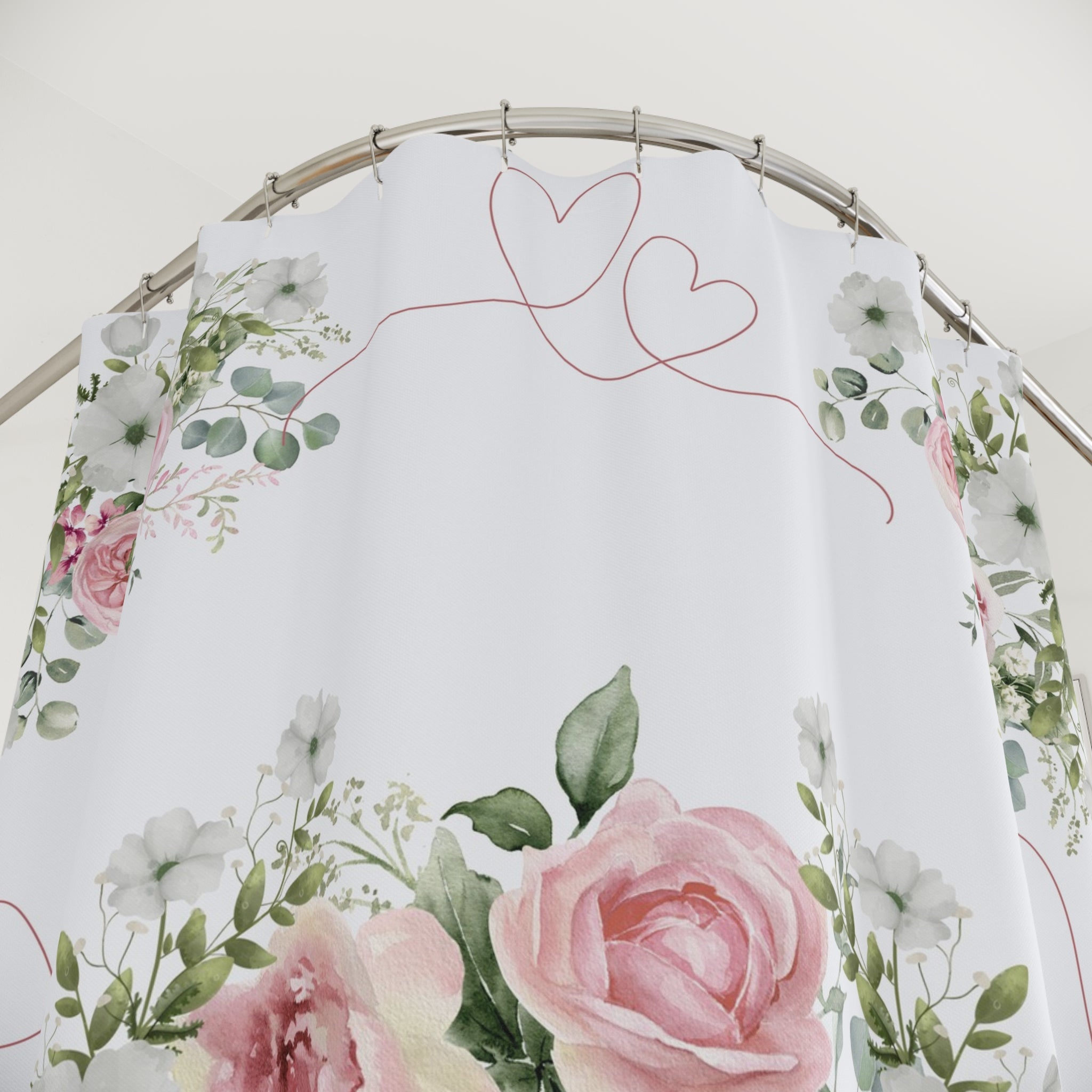 Pink roses and hearts Shower Curtain, Shabby chic, vintage inspired, farmhouse bathroom, country cottage decor, stall shower curtain