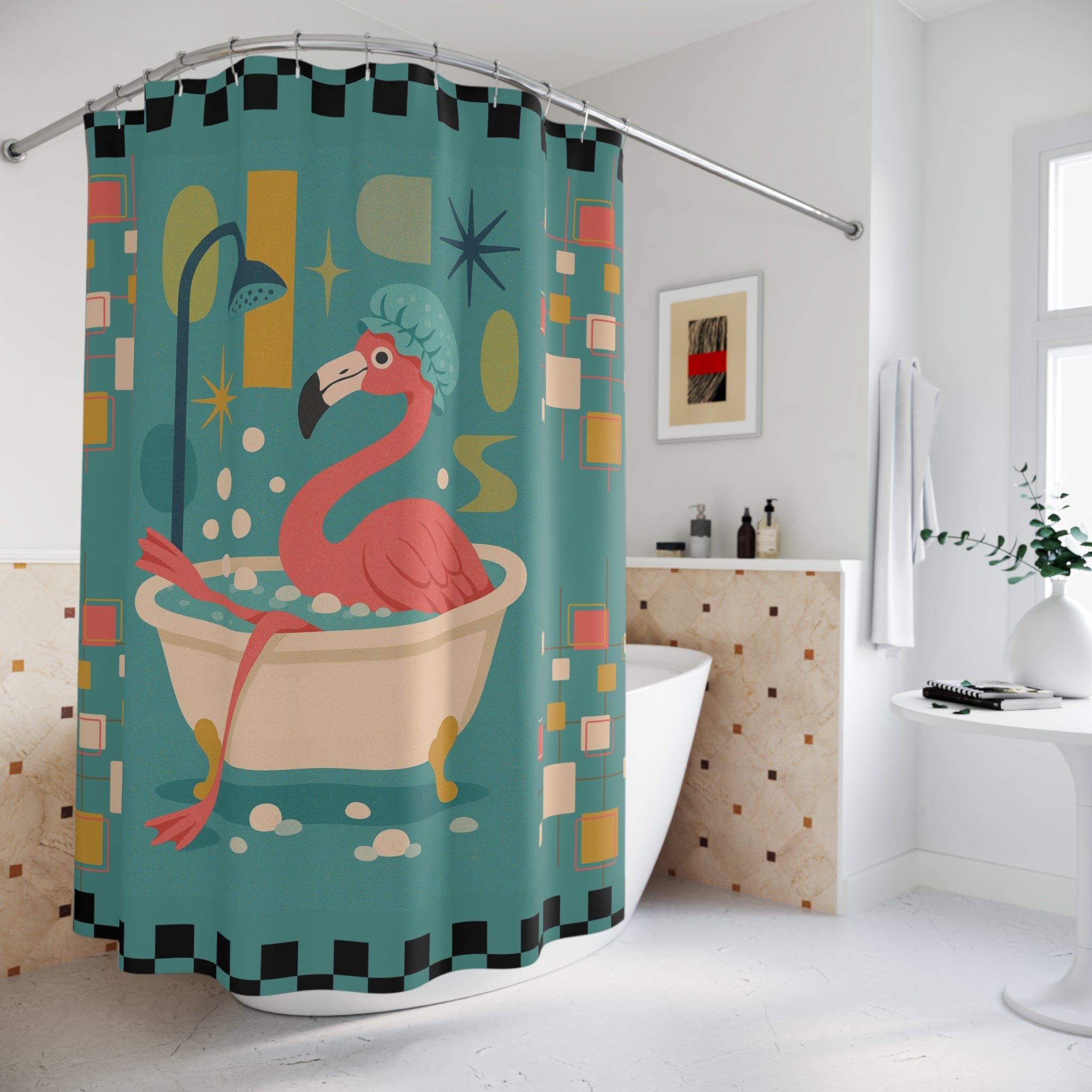 Fun Flamingo Shower Curtain, Colorful Bath Decor, Playful Bathroom Art, Unique Gift for Flamingo Lovers, Summer Vibes