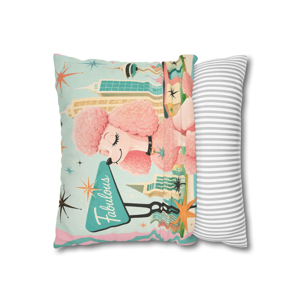 Fabulous Pink Poodle Pillowcase Spun Polyester Square Pillowcase | Retro Mid-Century Dog - COVER ONLY