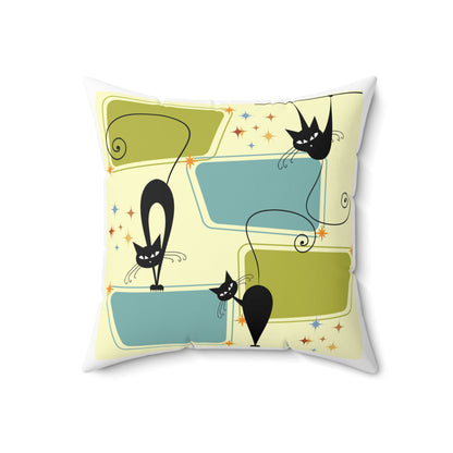 Fun mid century modern atomic cat retro inspired Spun Polyester Square Pillow, scatter throw cushion, vintage modern